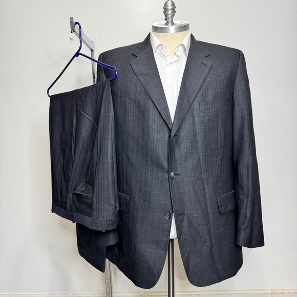 Tasso Elba Men's Gray Striped Wool Suit 48L 38W Ethomas Super 150s - Picture 1 of 11
